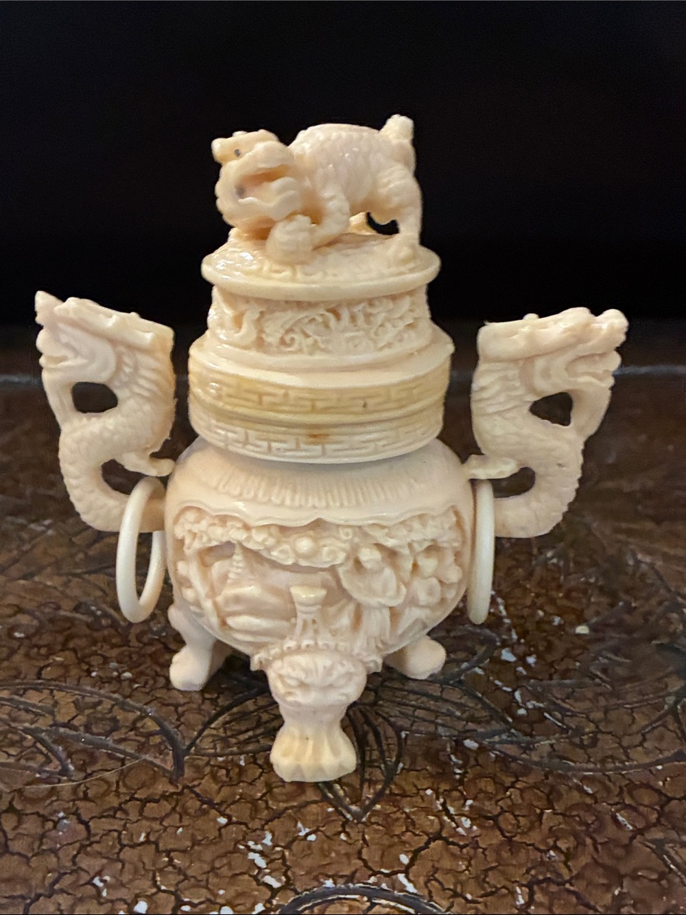 Faux ivory Carved Dragon Incense home accent figurine